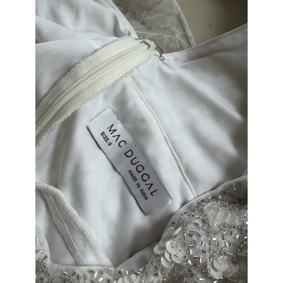 Mac Duggal Hand Embellished Beaded Gown With Train White 10814 Size 8 New - Picture 3 of 15